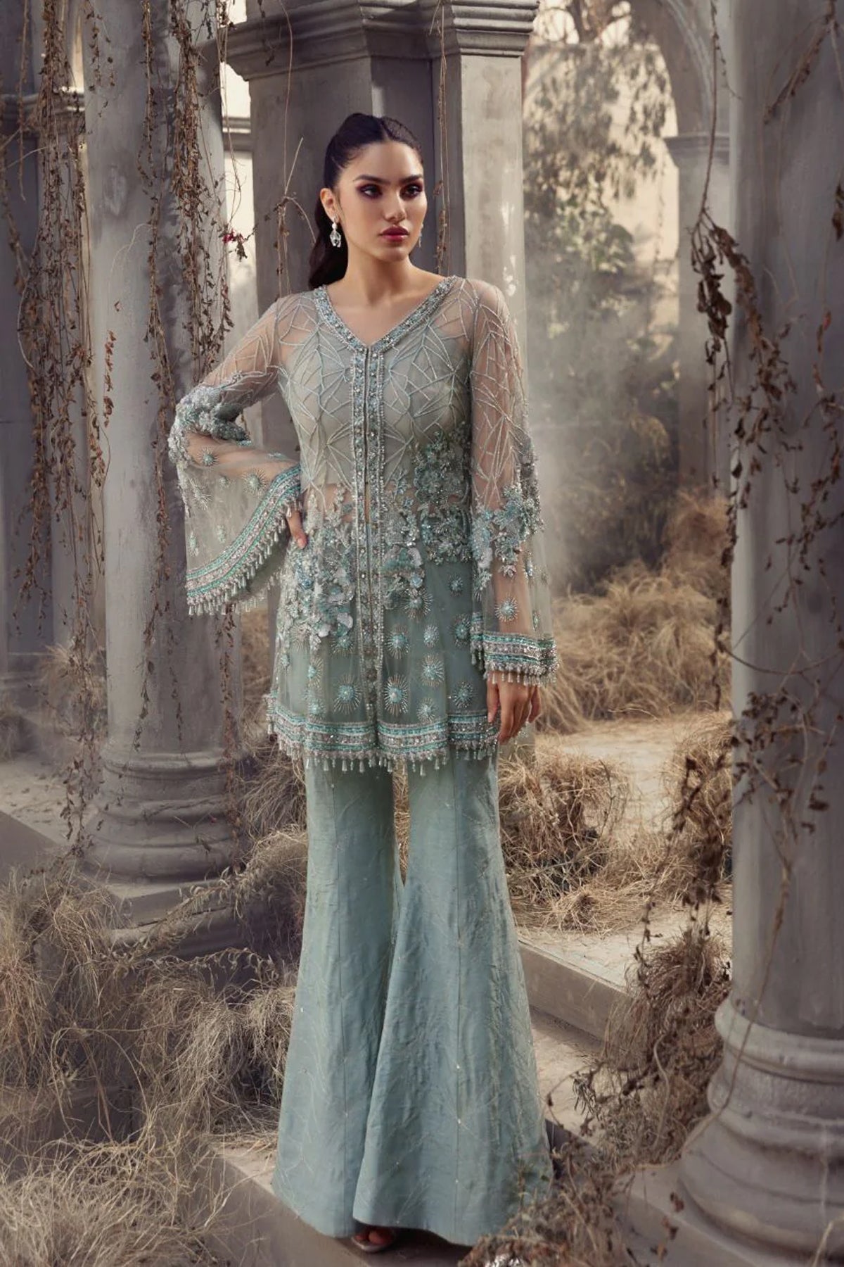 Shop Ice Blue Jacket Online at Erum Khan