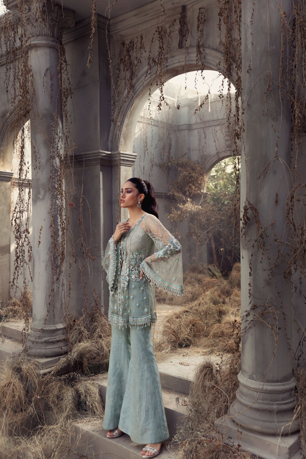 Shop Ice Blue Jacket Online at Erum Khan