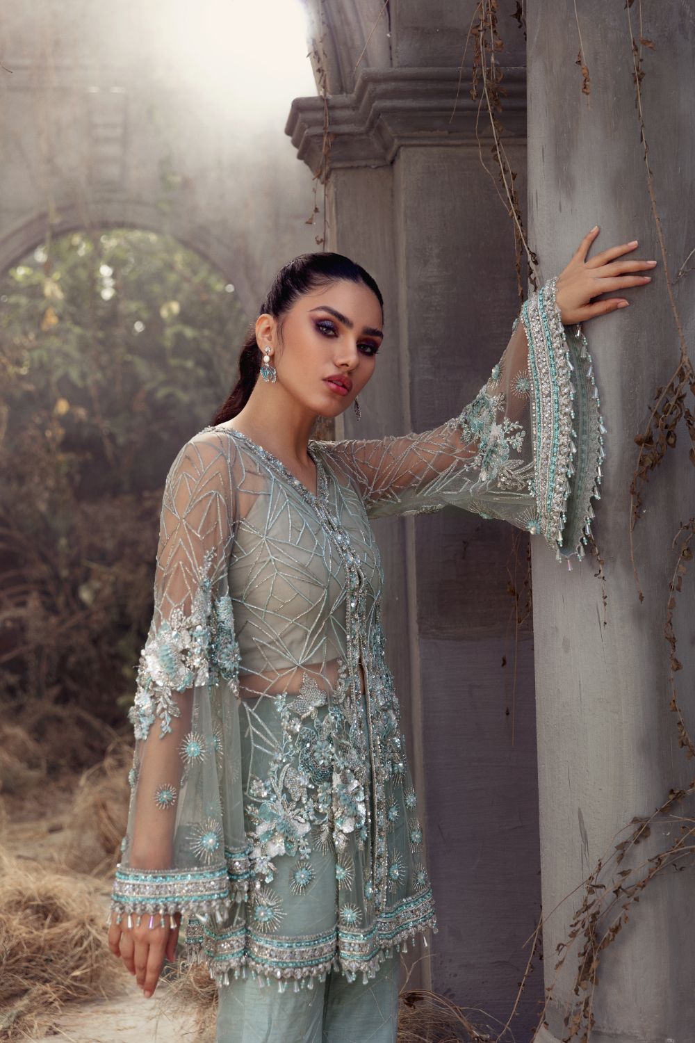 Shop Ice Blue Jacket Online at Erum Khan